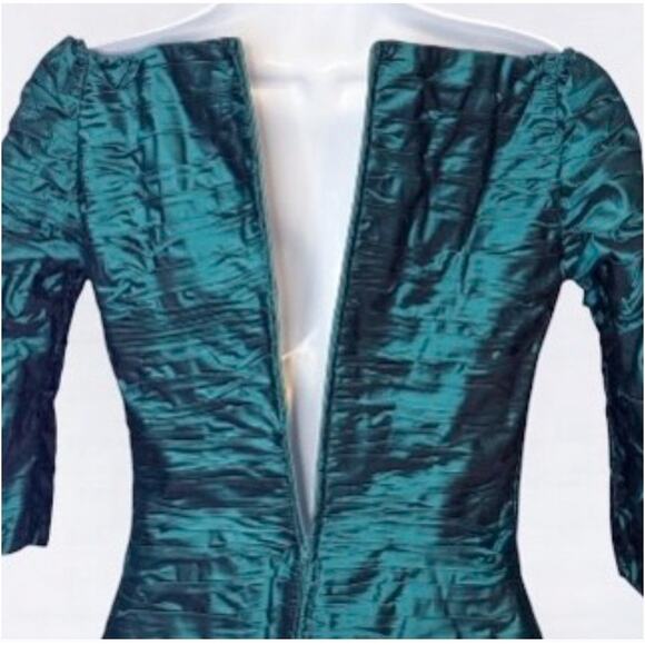 Vintage Chetta B Teal Silk Ruched Off Shoulder Party Top Size 4 Bloom Noviello - Picture 7 of 8